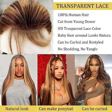 22 Inch Ombre Lace Front Wig Human Hair 13x4 Highlight Lace Front Wigs Human Hair Glueless blonde hi...