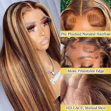 22 Inch Ombre Lace Front Wig Human Hair 13x4 Highlight Lace Front Wigs Human Hair Glueless blonde highlight wig human hair with Baby Hair Pre Plucked 180% Density 4/27 human hair wig for black women