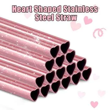 NiHome 16 Pack Pink Heart Shaped Reusable Straws