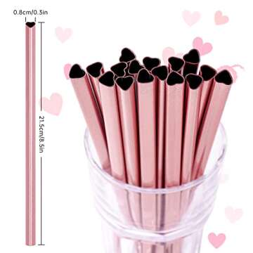 NiHome Reusable Straws 16 Pack, Stainless Steel Drinking Straws, Heart Shaped Metal Straw Bulks with 2 Cleaning Brushes for Smoothies Tumblers Cocktail MilkShake, Pearl Pink