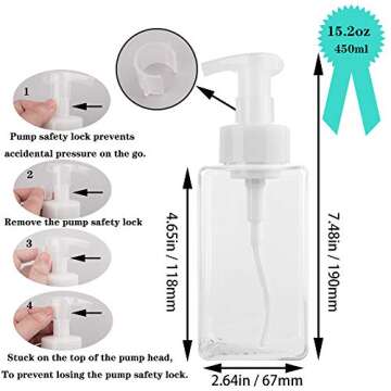 2 Pack Foaming Soap Dispenser 15oz Refillable Foam Liquid Hand Soap Empty Plastic Pump Bottle Contai...