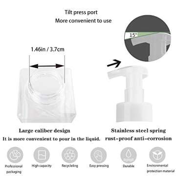 2 Pack Foaming Soap Dispenser 15oz Refillable Foam Liquid Hand Soap Empty Plastic Pump Bottle Container for Bathroom Vanities, Kitchen Sink, Hospital, Clinic, Clear 450ml