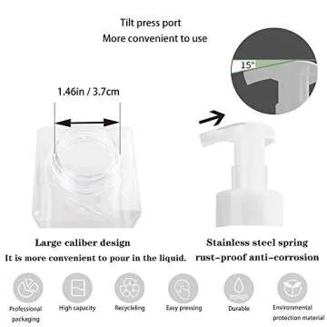 2 Pack Foaming Soap Dispenser 15oz Refillable Foam Liquid Hand Soap Empty Plastic Pump Bottle Container for Bathroom Vanities, Kitchen Sink, Hospital, Clinic, Clear 450ml