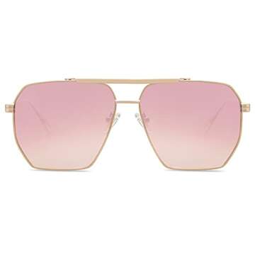 SOJOS Retro Oversized Square Polarized Sunglasses for Women and Men Vintage Shades Classic Large Metal Sun Glasses with Gold/Mirror Pink Lens