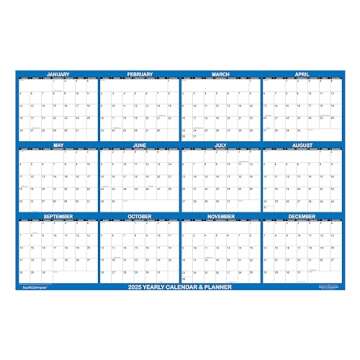 24" x 36" SwiftGlimpse 2025 Wall Calendar Erasable Large Wet & Dry Erase Laminated 12 Month Annual Y...