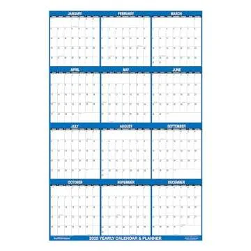 24" x 36" SwiftGlimpse 2025 Wall Calendar Erasable Large Wet & Dry Erase Laminated 12 Month Annual Yearly Wall Planner, Reversible, Horizontal/Vertical, Navy