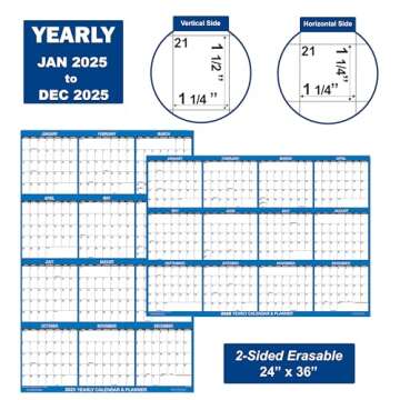 24" x 36" SwiftGlimpse 2025 Wall Calendar Erasable Large Wet & Dry Erase Laminated 12 Month Annual Yearly Wall Planner, Reversible, Horizontal/Vertical, Navy