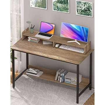 WOODYNLUX Computer Desk for Home-Office with Storage-Shelves - Modern Simple Style Metal Frame Lapto...