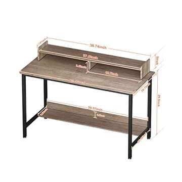 WOODYNLUX Computer Desk for Home-Office with Storage-Shelves - Modern Simple Style Metal Frame Laptop Notebook PC Study Writing Student Makeup Table Desk with Monitor Stand Footrest, Easy to Assemble.