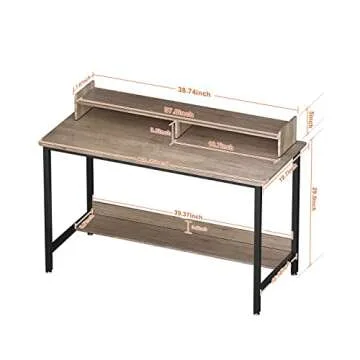 WOODYNLUX Computer Desk for Home-Office with Storage-Shelves - Modern Simple Style Metal Frame Laptop Notebook PC Study Writing Student Makeup Table Desk with Monitor Stand Footrest, Easy to Assemble.