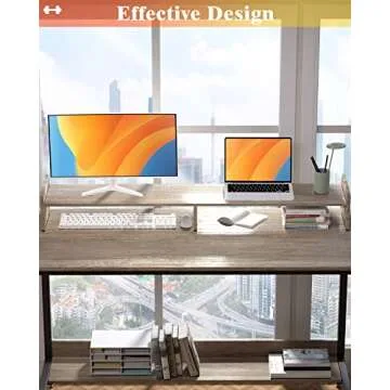 WOODYNLUX Computer Desk for Home-Office with Storage-Shelves - Modern Simple Style Metal Frame Laptop Notebook PC Study Writing Student Makeup Table Desk with Monitor Stand Footrest, Easy to Assemble.