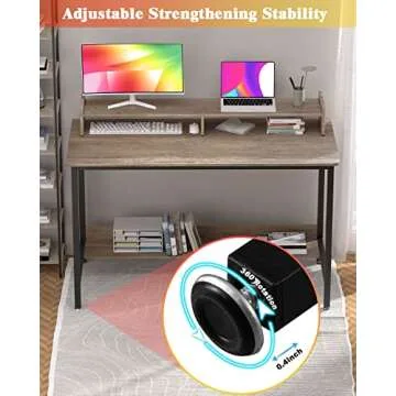 WOODYNLUX Computer Desk for Home-Office with Storage-Shelves - Modern Simple Style Metal Frame Laptop Notebook PC Study Writing Student Makeup Table Desk with Monitor Stand Footrest, Easy to Assemble.