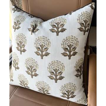 YugTex Babur Floral Printed Decorative Square Accent Throw Pillow Cover for Home Decor