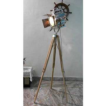 Thor Nautical 1950's Hollywood Studio Vintage Design Industrial Tripod Floor Lamp Rustic Vintage Hom...