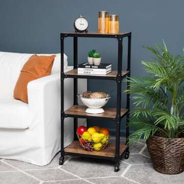 Mind Reader Bar Cart, Rolling Cart, Microwave Stand, Utility Cart, Coffee Cart, Wood,Metal, 17.85"L x 12"W x 39"H, Brown