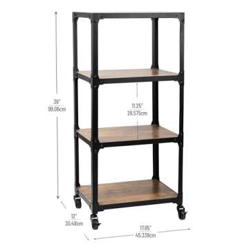 Mind Reader Bar Cart, Rolling Cart, Microwave Stand, Utility Cart, Coffee Cart, Wood,Metal, 17.85"L x 12"W x 39"H, Brown