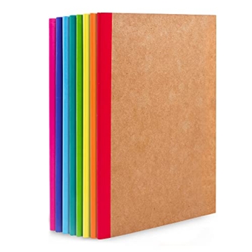 Feela 8 Pack A5 Kraft Notebooks - Versatile Journals with Rainbow Spines