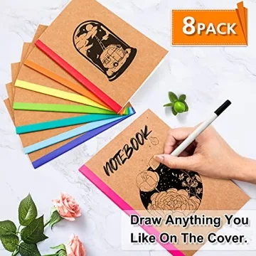 Feela 8 Pack A5 Kraft Notebooks with Rainbow Spines