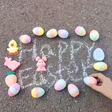 Holydeck 17 Pcs Colorful Easter Sidewalk Chalks,Non-Toxic Jumbo Chalk with Easter Eggs Rabbit Carrot Chick for Outdoor Art Play,Easter Basket Stuffers (Multicolor)