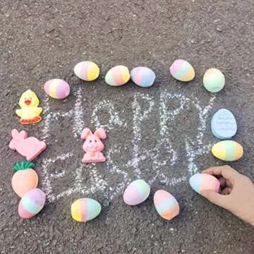 Holydeck 17 Pcs Colorful Easter Sidewalk Chalks,Non-Toxic Jumbo Chalk with Easter Eggs Rabbit Carrot Chick for Outdoor Art Play,Easter Basket Stuffers (Multicolor)