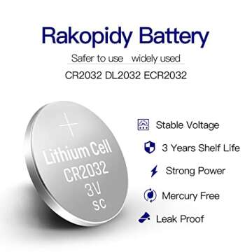 Rakopidy CR2032 Battery 3 Volt Lithium Coin Cell 2032 Batteries - (100-Count)
