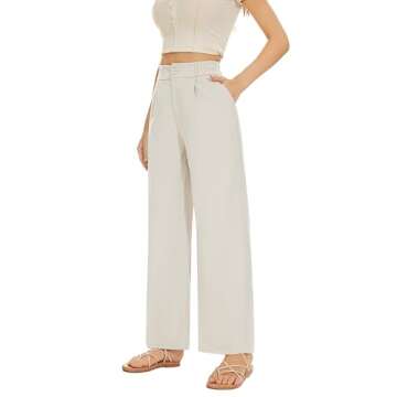 KICZOY Women Wide Leg High Waist Linnet Pants Back Elastic Waist Work Casual Trousers