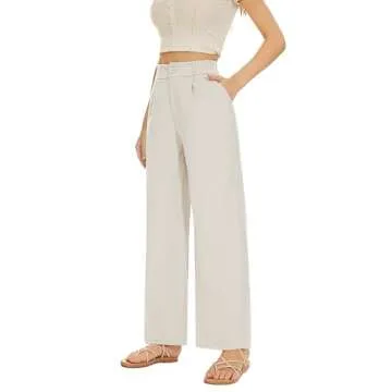 KICZOY Women Wide Leg High Waist Linnet Pants Back Elastic Waist Work Casual Trousers