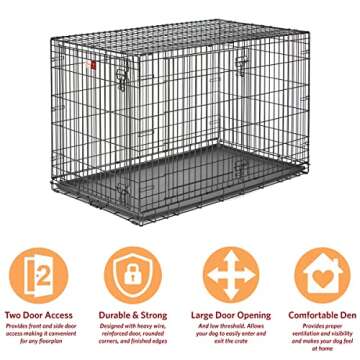 MidWest Homes for Pets XL Dog Crate | MidWest Life Stages Double Door Folding Metal Dog Crate | Divider Panel, Floor Protecting Feet, Leak-Proof Dog Pan | 48L x 30W x 33H Inches, XL Dog Breed