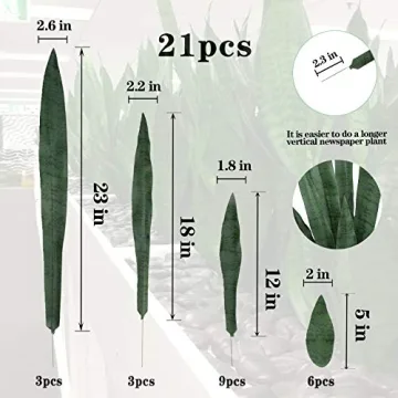 summer flower 23" Snake Plant Artificial Leaves Set, 21pcs Faux Sansevieria Plant Leaf,Tall Fake Snake Plants Outdoor,4 Sizes for Indoor Home Decor,Office,Garden,Tabletop Floor Decorations