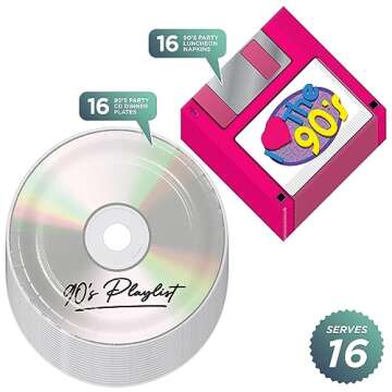 90's Party Supplies - Floppy Disk Napkins and CD Paper Plates (Serves 16) - I Love The 1990's Throwb...
