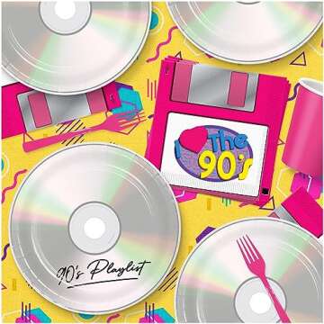 Fun 90's Party Supplies - Floppy Disk Napkins & CD Plates