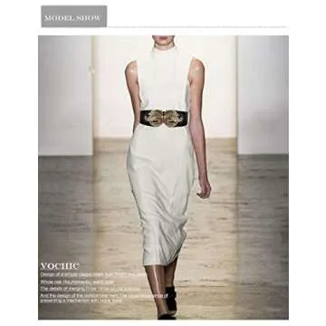 Vintage Elegant Metal Leaf Buckle Stretch Waist Dress Belt Wide Elastic Waistband For Women Ladies, ...