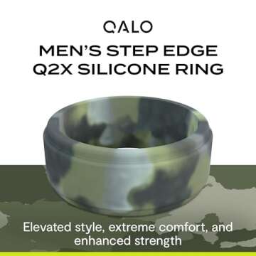 QALO Men's Silicone Ring, Camo (Size 9) - Step Edge Q2X - Mens Wedding Bands - Breathable & Durable Silicone Rings for Men - Thick Rubber Engagement Rings for Him - 9mm x 2mm