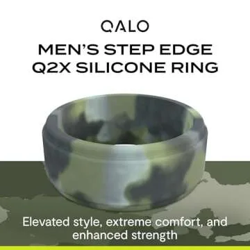 QALO Men's Silicone Ring, Camo (Size 9) - Step Edge Q2X - Mens Wedding Bands - Breathable & Durable Silicone Rings for Men - Thick Rubber Engagement Rings for Him - 9mm x 2mm