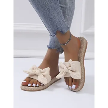 GORGLITTER Women's Bow Flat Sandals for Stylish Comfort