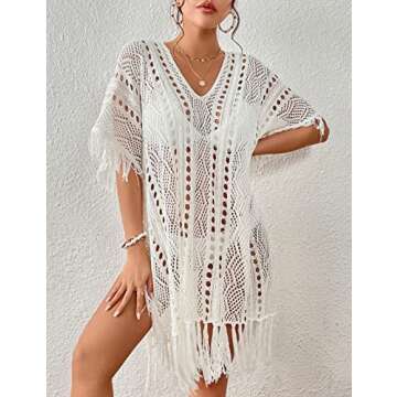 Bsubseach Crochet Coverups for Women Tassel Hollow Out Slit Swimsuit Coverup Bathing Suit Cover Up B...