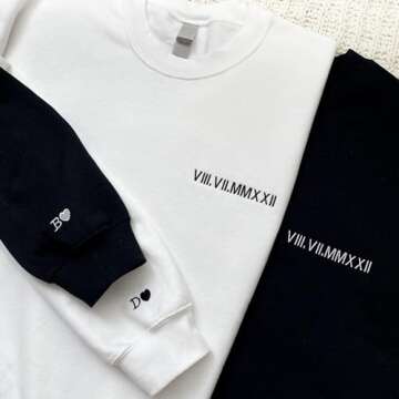 NAZENTI Custom Embroidered Roman Numeral Hoodie, Matching Hoodies for Couples, Custom Couples Hoodies, Hoodies for Boyfriend Girlfriend, Matching Couple Hoodies with Initial Heart, Valentines Day