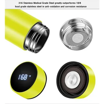 LED Temp Insulated Water Bottle - 16 oz (Yellow)