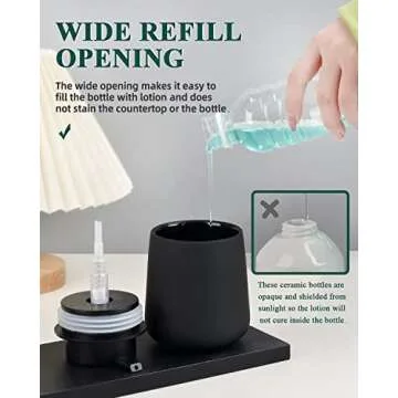BosilunLife Black Soap Dispenser - Ceramic Hand Dish Soap Dispenser for Bathroom 12ounce Refillable Liquid Hand Soap Dispenser for Essential Oil, Lotion Dispenser with Pump (Rubber Paint)