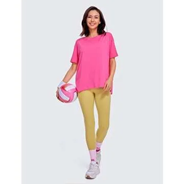 CRZ YOGA Women's Pima Cotton Short Sleeve Shirts Boat Neck Loose Fit Gym Workout T-Shirt Athletic Casual Tops Sonic Pink Medium