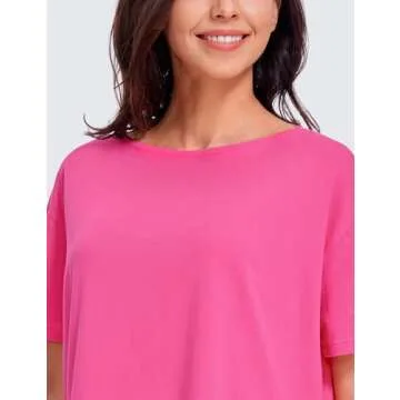 CRZ YOGA Women's Pima Cotton Short Sleeve Shirts Boat Neck Loose Fit Gym Workout T-Shirt Athletic Casual Tops Sonic Pink Medium