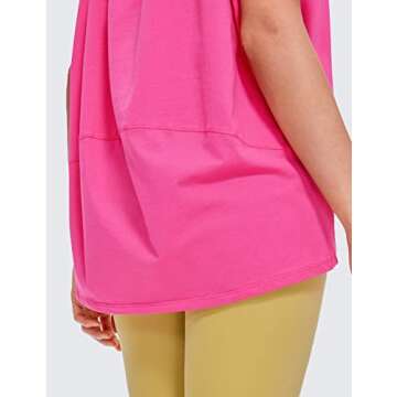 CRZ YOGA Women's Pima Cotton Short Sleeve Shirts Boat Neck Loose Fit Gym Workout T-Shirt Athletic Casual Tops Sonic Pink Medium
