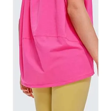 CRZ YOGA Women's Pima Cotton Short Sleeve Shirts Boat Neck Loose Fit Gym Workout T-Shirt Athletic Casual Tops Sonic Pink Medium