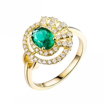 Dsnyu Pave Diamond Ring, Gold Jewelry for Women Prom 18K Yellow Gold Hollow 0.69ct Oval Emerald with...