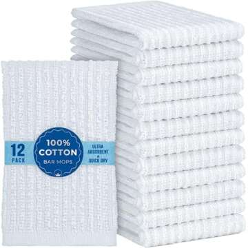 DecorRack 12 Pack 100% Cotton Kitchen Towels for Cleaning, 12 x 12 inch, Ultra Absorbent Bar Mops, H...