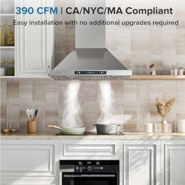 IKTCH 30 inch Wall Mount Range Hood, 390 CFM Low Noise Kitchen Vent Hood, Ducted/Ductless Convertibl...