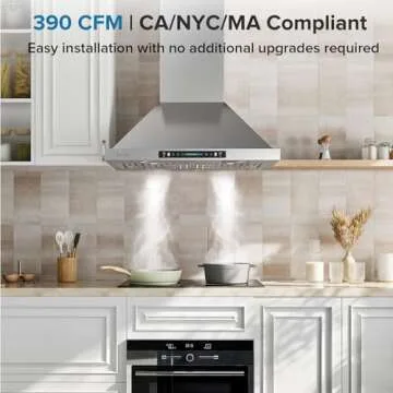 IKTCH 30 inch Wall Mount Range Hood, 390 CFM Low Noise Kitchen Vent Hood, Ducted/Ductless Convertibl...