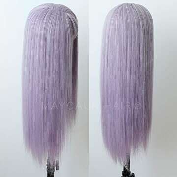 Maycaur Purple Color Synthetic Hair Wigs with Full Bangs Long Straight Women's Wig Heat Resistant Synthetic No Lace Wigs for Fashion Women 22 Inch