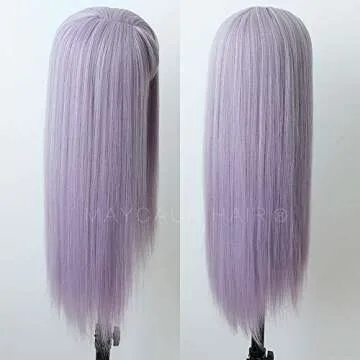 Maycaur Purple Color Synthetic Hair Wigs with Full Bangs Long Straight Women's Wig Heat Resistant Synthetic No Lace Wigs for Fashion Women 22 Inch