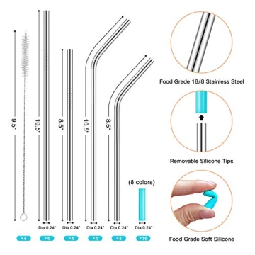 StrawExpert Eco-Friendly 16 Pack Reusable Metal Straws